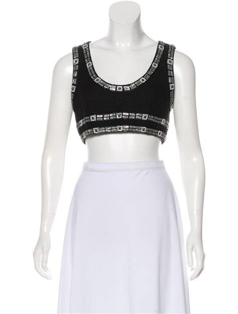 chanel tweed crop top|Chanel cotton blouses.